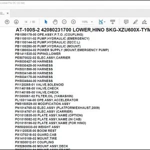 Tadano Crane AT-100S-2 42080231700 LOWER,HINO SKG-XZU600X-TYMMC6 Spare Parts Manual - PDF DOWNLOAD