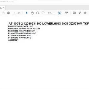 Tadano Crane AT-100S-2 42080231800 LOWER,HINO SKG-XZU710M-TKFSC3 Spare Parts Manual - PDF DOWNLOAD