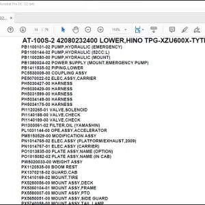 Tadano Crane AT-100S-2 42080232400 LOWER,HINO TPG-XZU600X-TYTMC6 Spare Parts Manual - PDF DOWNLOAD