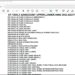 Tadano Crane AT-100S-2 42080232591 UPPER,LOWER,HINO 2KG-XZU710M-TKFSE3 Parts Manual - PDF DOWNLOAD