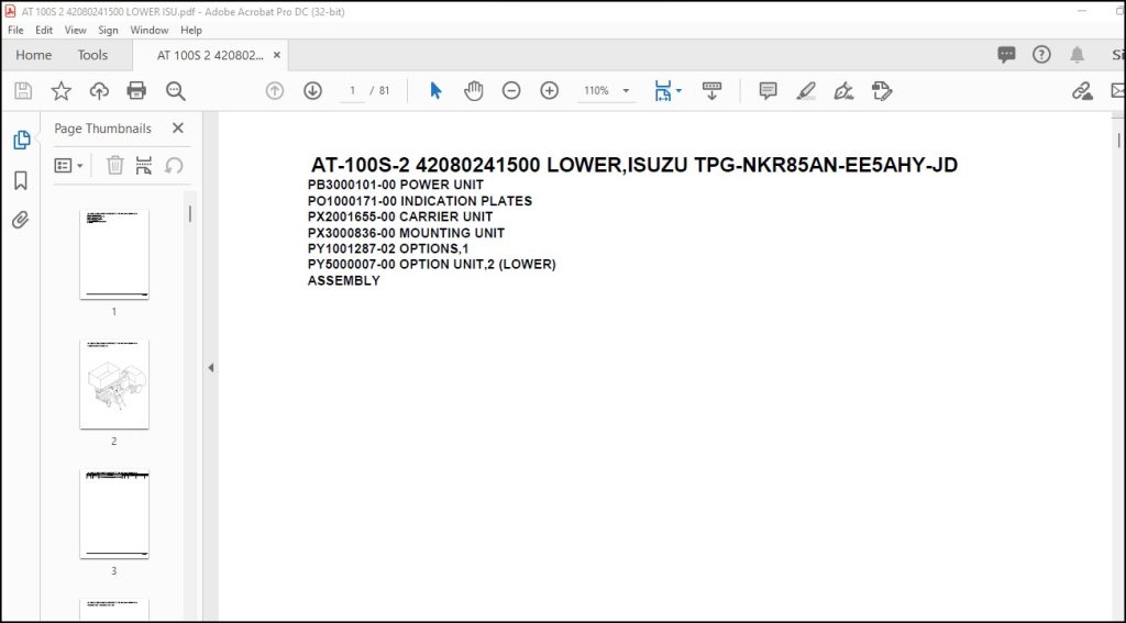 Tadano Crane AT-100S-2 42080241500 LOWER,ISUZU TPG-NKR85AN-EE5AHY-JD ...