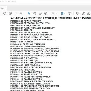 Tadano Crane AT-103-1 42029120200 LOWER,MITSUBISHI U-FE315BNHE Parts Catalog Manual - PDF DOWNLOAD