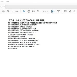 Tadano Crane AT-111-1 42077100001 UPPER Spare Parts Catalog Manual - PDF DOWNLOAD