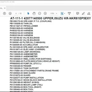 Tadano Crane AT-111-1 42077140500 UPPER,ISUZU KR-NKR81EP5EXY Parts Catalog Manual - PDF DOWNLOAD