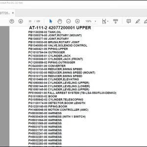 Tadano Crane AT-111-2 42077200001 UPPER Spare Parts Catalog Manual - PDF DOWNLOAD