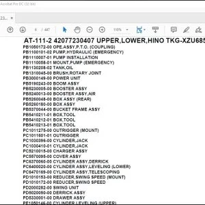 Tadano Crane AT-111-2 42077230407 UPPER,LOWER,HINO TKG-XZU685M-TKMQC6 Parts Manual - PDF DOWNLOAD