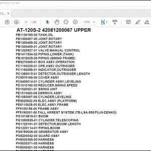 Tadano Crane AT-120S-2 42081200067 UPPER Spare Parts Catalog Manual - PDF DOWNLOAD