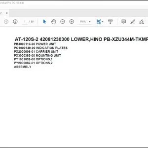 Tadano Crane AT-120S-2 42081230300 LOWER,HINO PB-XZU344M-TKMRW3 Parts Manual - PDF DOWNLOAD