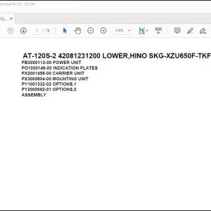 Tadano Crane AT-120S-2 42081231200 LOWER,HINO SKG-XZU650F-TKFRC6 Parts Manual - PDF DOWNLOAD