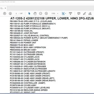 Tadano Crane AT-120S-2 42081232108 UPPER,LOWER,HINO 2PG-XZU652F-TKFRX6 Parts Manual - PDF DOWNLOAD