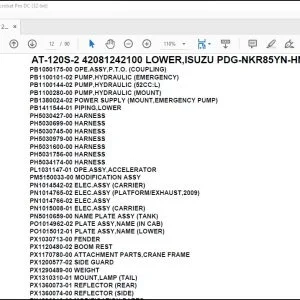 Tadano Crane AT-120S-2 42081242100 LOWER,ISUZU PDG-NKR85YN-HN5AY-M Spare Parts Manual - PDF DOWNLOAD