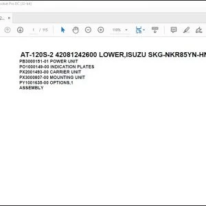 Tadano Crane AT-120S-2 42081242600 LOWER,ISUZU SKG-NKR85YN-HN5AY-M Parts Manual - PDF DOWNLOAD