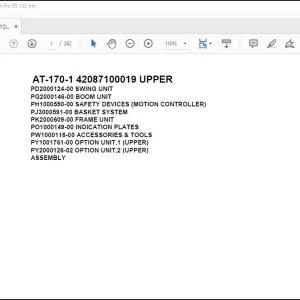 Tadano Crane AT-170-1 42087100019 UPPER Spare Parts Catalog Manual - PDF DOWNLOAD