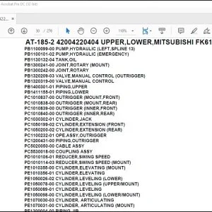 Tadano Crane AT-185-2 42004220404 UPPER,LOWER,MITSUBISHI FK615GAR Spare Parts Catalog Manual - PDF DOWNLOAD