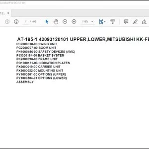 Tadano Crane AT-195-1 42093120101 UPPER,LOWER,MITSUBISHI KK-FE53EC Parts Manual - PDF DOWNLOAD
