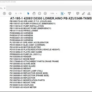 Tadano Crane AT-195-1 42093130300 LOWER,HINO PB-XZU334M-TKMSW3 Parts Catalog Manual - PDF DOWNLOAD