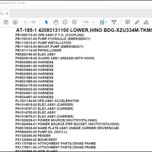 Tadano Crane AT-195-1 42093131100 LOWER,HINO BDG-XZU334M-TKMSD3 Parts Catalog Manual - PDF DOWNLOAD