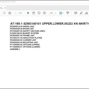 Tadano Crane AT-195-1 42093140101 UPPER,LOWER,ISUZU KK-NKR71GN Parts Catalog Manual - PDF DOWNLOAD
