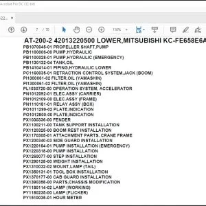 Tadano Crane AT-200-2 42013220500 LOWER,MITSUBISHI KC-FE658E6A Parts Catalog Manual - PDF DOWNLOAD