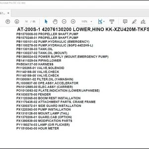 Tadano Crane AT-200S-1 42076130200 LOWER,HINO KK-XZU420M-TKFSS3 Parts Catalog Manual - PDF DOWNLOAD