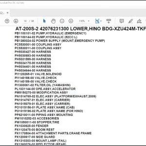 Tadano Crane AT-200S-2 42076231300 LOWER,HINO BDG-XZU424M-TKFSE3 Spare Parts Manual - PDF DOWNLOAD