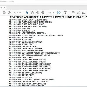 Tadano Crane AT-200S-2 42076232311 UPPER,LOWER,HINO 2KG-XZU720M-TKFSH3 Parts Manual - PDF DOWNLOAD