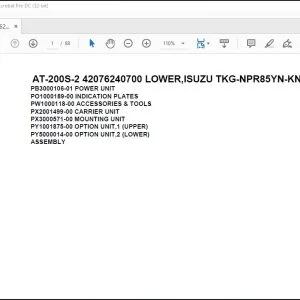 Tadano Crane AT-200S-2 42076240700 LOWER,ISUZU TKG-NPR85YN-KN5AY-D Parts Manual - PDF DOWNLOAD