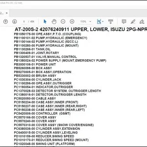 Tadano Crane AT-200S-2 42076240911 UPPER,LOWER,ISUZU 2PG-NPR88YN-KN5AY Parts Manual - PDF DOWNLOAD