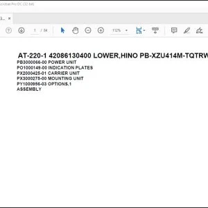 Tadano Crane AT-220-1 42086130400 LOWER,HINO PB-XZU414M-TQTRW3 Spare Parts Catalog Manual - PDF DOWNLOAD