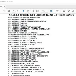 Tadano Crane AT-250-1 42048110100 LOWER,NISSAN U-CM87,89ESHRA Parts Catalog Manual - PDF DOWNLOAD