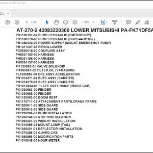 Tadano Crane AT-270-2 42083220300 LOWER,MITSUBISHI PA-FK71DF5A Spare Parts Manual - PDF DOWNLOAD