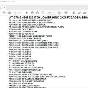 Tadano Crane AT-270-2 42083231700 LOWER,HINO 2KG-FC2AGBA-BBABAD Spare Parts Manual - PDF DOWNLOAD