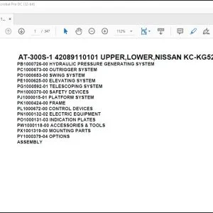 Tadano Crane AT-300S-1 42089110101 UPPER,LOWER,NISSAN KC-KG520SN Parts Catalog Manual - PDF DOWNLOAD