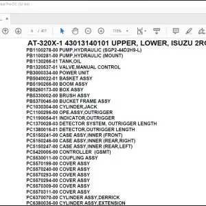 Tadano Crane AT-320X-1 43013140101 UPPER LOWER ISUZU 2RG-FRR90S1-JAYN-M Parts Manual - PDF DOWNLOAD