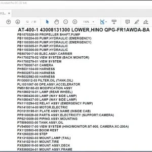 Tadano Crane AT-400-1 43008131300 LOWER,HINO QPG-FR1AWDA-BA Spare Parts Catalog Manual PDF DOWNLOAD