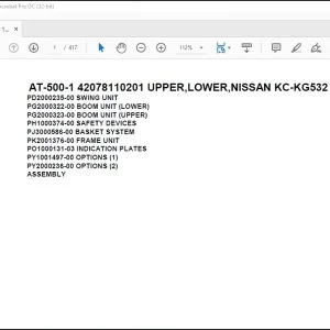 Tadano Crane AT-500-1 42078110201 UPPER,LOWER,NISSAN KC-KG532 Parts Catalog Manual - PDF DOWNLOAD