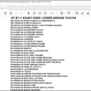 Tadano Crane AT-81-1 42040110500 LOWER,NISSAN YU41H4 Spare Parts Catalog Manual - PDF DOWNLOAD
