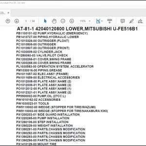 Tadano Crane AT-81-1 42040120800 LOWER,MITSUBISHI U-FE516B1 Parts Catalog Manual - PDF DOWNLOAD