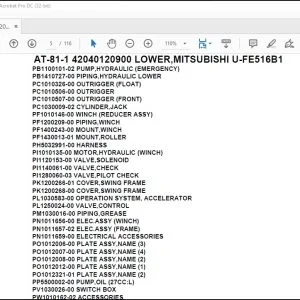 Tadano Crane AT-81-1 42040120900 LOWER,MITSUBISHI U-FE516B1 Parts Catalog Manual - PDF DOWNLOAD