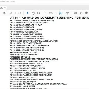 Tadano Crane AT-81-1 42040121300 LOWER,MITSUBISHI KC-FE516B1A Parts Catalog Manual - PDF DOWNLOAD