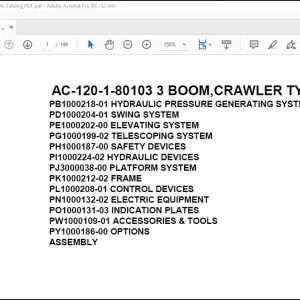Tadano Mobile Crane AC-120-1-80103 3 Boom Crawler Type Spare Parts Catalog Manual - PDF DOWNLOAD