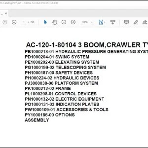 Tadano Mobile Crane AC-120-1-80104 3 Boom Crawler Type Spare Parts Catalog Manual - PDF DOWNLOAD