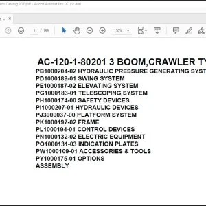 Tadano Mobile Crane AC-120-1-80201 3 Boom Crawler Type Spare Parts Catalog Manual - PDF DOWNLOAD