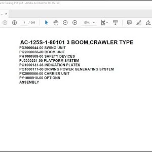Tadano Mobile Crane AC-125S-1-80101 3 Boom Crawler Type Spare Parts Catalog Manual - PDF DOWNLOAD