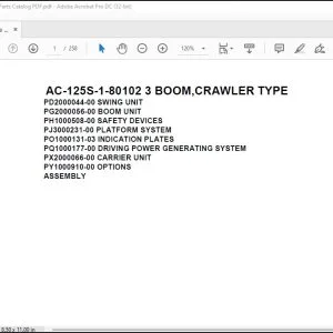 Tadano Mobile Crane AC-125S-1-80102 3 Boom Crawler Type Spare Parts Catalog Manual - PDF DOWNLOAD