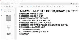 Tadano Mobile Crane AC-125S-1-80103 3 Boom, Crawler Type Spare Parts Catalog Manual - PDF DOWNLOAD