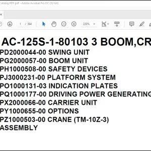 Tadano Mobile Crane AC-125S-1-80104 3 Boom, Crawler Type Spare Parts Catalog Manual - PDF DOWNLOAD