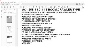 Tadano Mobile Crane AC-125S-1-80111 3 Boom, Crawler Type Spare Parts Catalog Manual - PDF DOWNLOAD