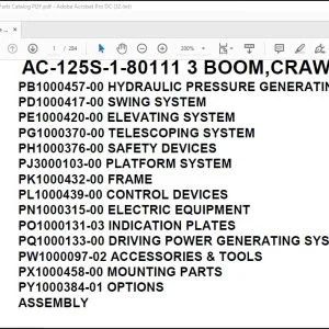 Tadano Mobile Crane AC-125S-1-80111 3 Boom, Crawler Type Spare Parts Catalog Manual - PDF DOWNLOAD