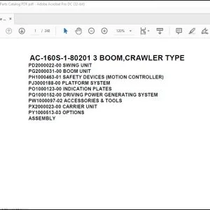 Tadano Mobile Crane AC-160S-1-80201 3 Boom Crawler Type Spare Parts Catalog Manual - PDF DOWNLOAD